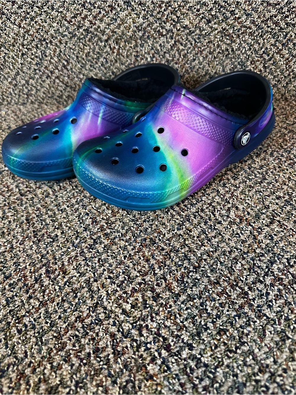 CROCS Tie-Dye Foam Clogs in Purple, Blue & Green